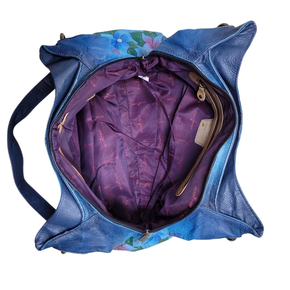 Anuschka Large Butterfly & Flowers Hand Painted Genuine Leather Shoulder Bag - Picture 9 of 14